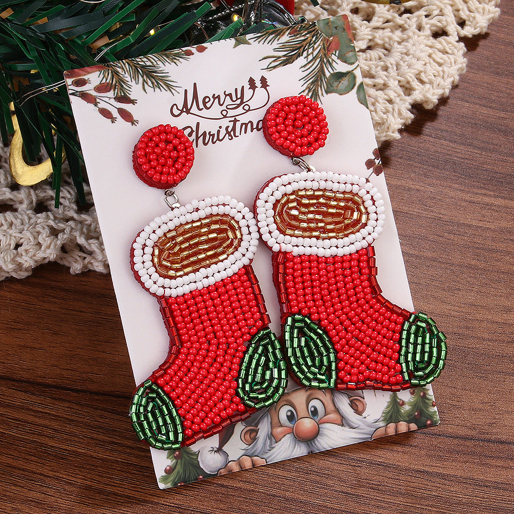 Wholesale Christmas tree rice bead earrings